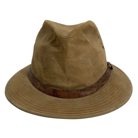 Trav'ler By Country Gentleman Tan Suede Fedora Hat Leather Band Brown SZ XL USA